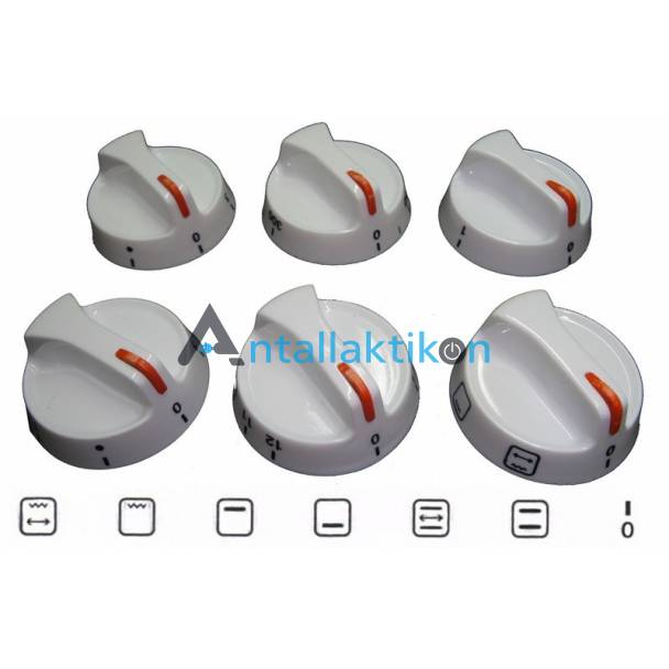 Κομβία ηλεκτρικής κουζίνας λευκά με πορτοκαλί ένδειξη & σούβλας Γενικής χρήσης σετ 6 τεμ.