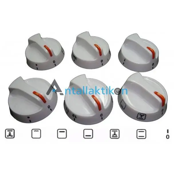 Κομβία κουζίνας αερόθερμης Σετ 6 τεμ. λευκό με πορτοκαλί ένδειξη Γενικής χρήσης