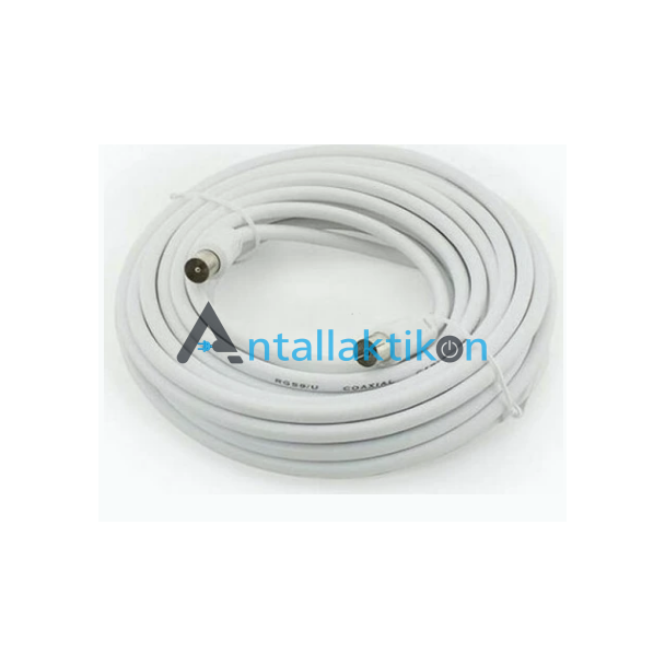 Καλώδιο κεραίας τηλεόρασης 10m με αρσενικό & θηλυκό βύσμα λευκό