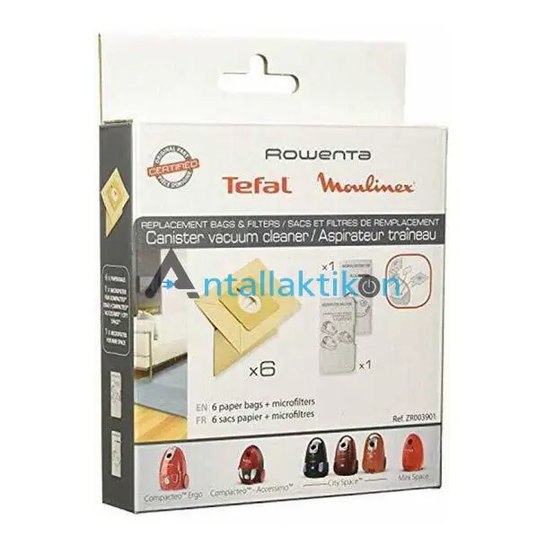 Σακούλες σκούπας ROWENTA COMPACTEO, CITI SPACE, MINI SPACE / TEFAL COMPACTEO / MOULINEX Original ZR003901 χάρτινες