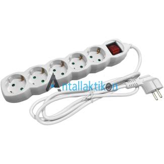 Πολύπριζο 5 θέσεων με διακόπτη 3x1,5mm^2 (1,5m καλώδιο) λευκό