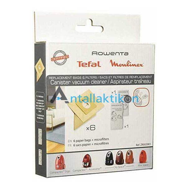 Σακούλες σκούπας ROWENTA COMPACTEO, CITI SPACE, MINI SPACE / TEFAL COMPACTEO / MOULINEX Original ZR003901 χάρτινες